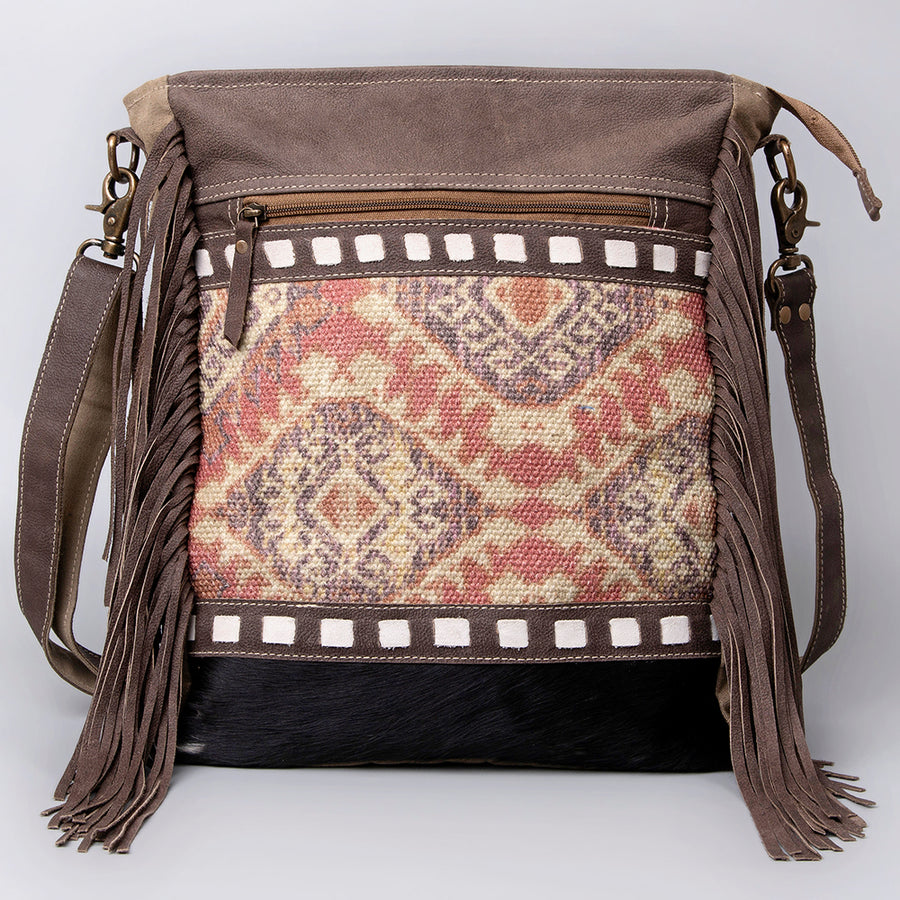 OHLAY Cross Body Upcycled Wool Canvas Hair-On Genuine Leather Women Bag Western Handbag Purse Womens Handbags Belt for Summer
