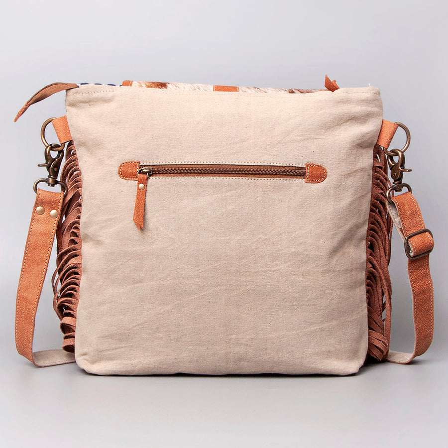 OHLAY Cross Body Upcycled Wool Canvas Hair-On Genuine Leather Women Bag Western Handbag Purse Womens Handbags Belt for Summer