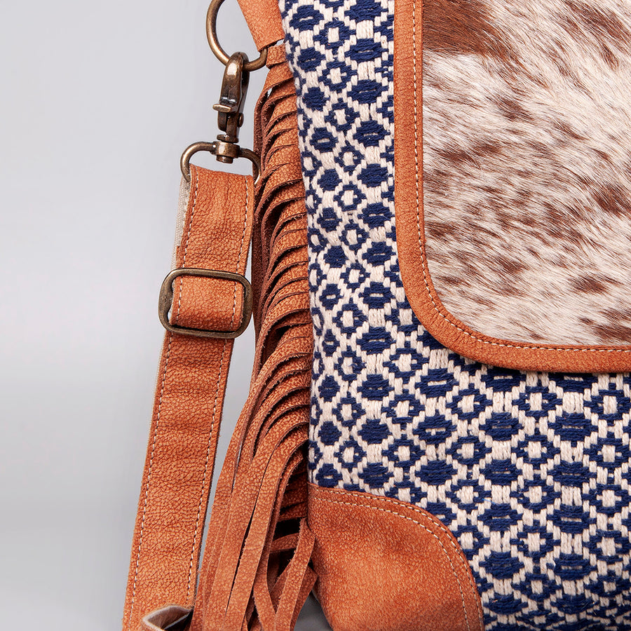 OHLAY Cross Body Upcycled Wool Canvas Hair-On Genuine Leather Women Bag Western Handbag Purse Womens Handbags Belt for Summer