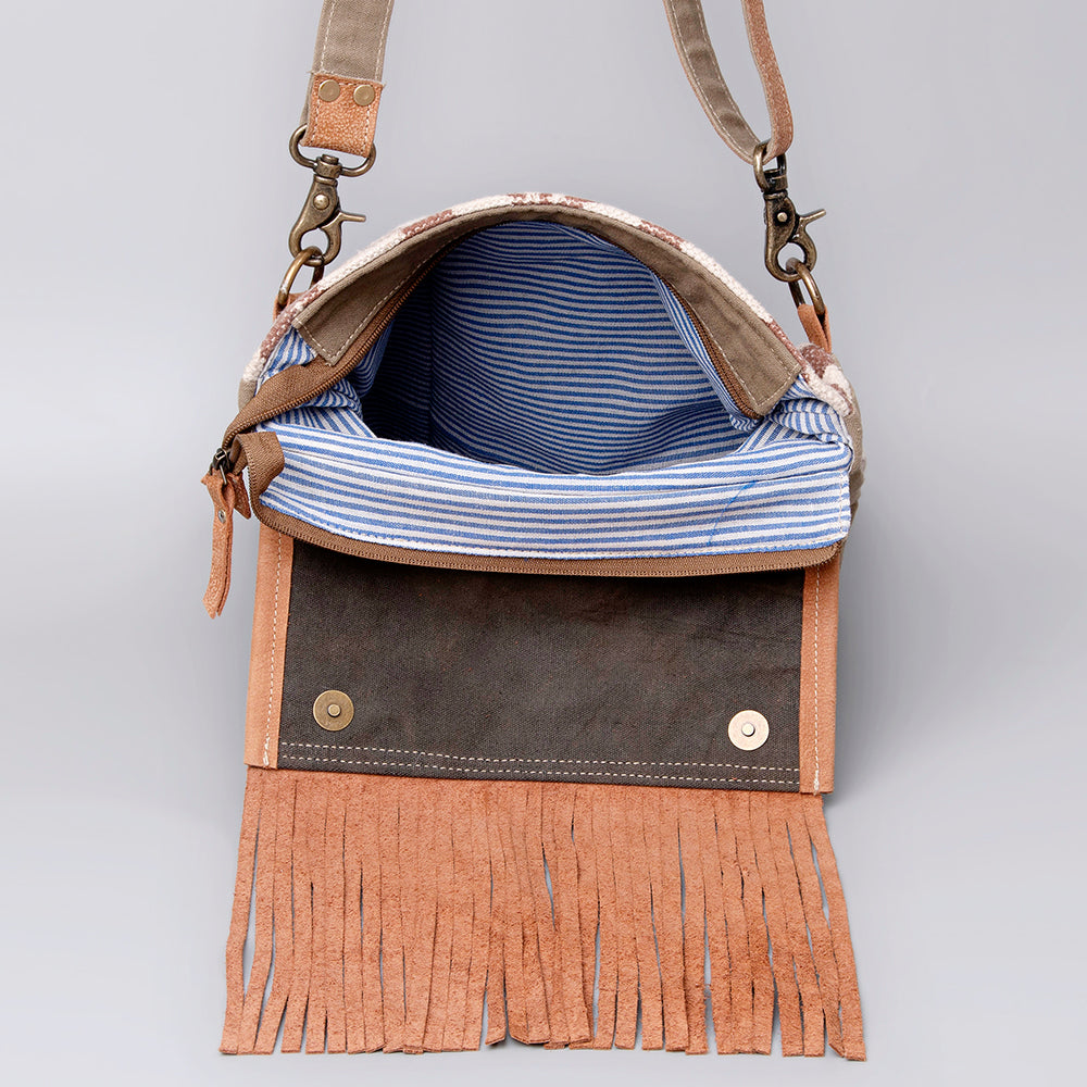 OHLAY KB495 Cross Body Upcycled Wool Upcycled Canvas Hair-On Genuine Leather women bag western handbag purse