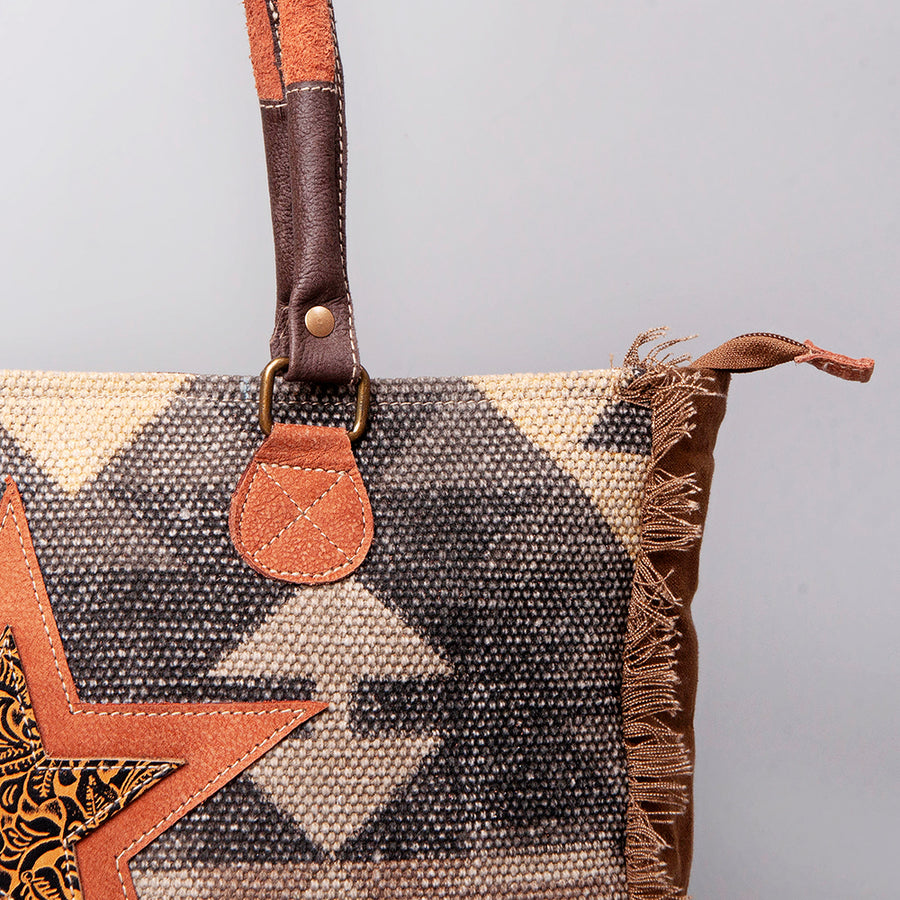 OHLAY WEEKENDER Upcycled Wool Canvas Embossed Hair-on Genuine Leather women bag western handbag purse