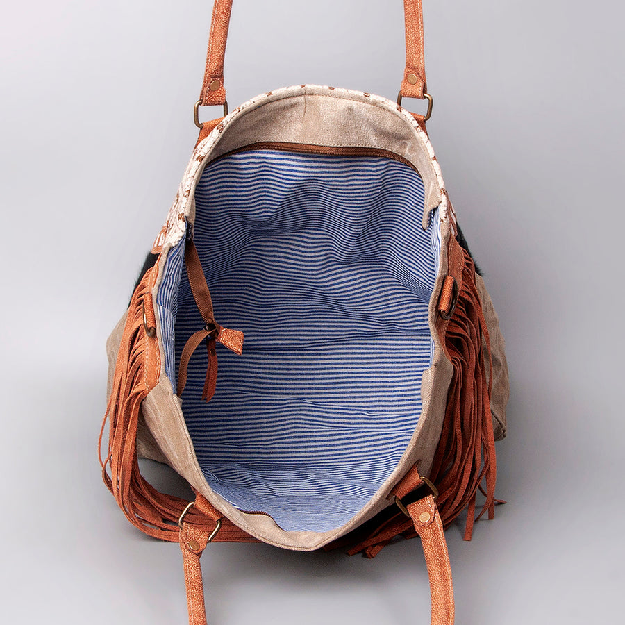 OHLAY Weekender Upcycled Wool Canvas Hair-On Genuine Leather Women Bag Western Handbag Purse Womens Handbags Belt for Summer