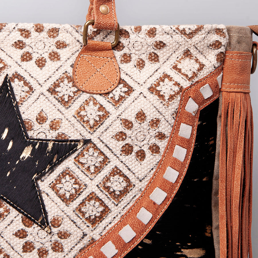 OHLAY Weekender Upcycled Wool Canvas Hair-On Genuine Leather Women Bag Western Handbag Purse Womens Handbags Belt for Summer