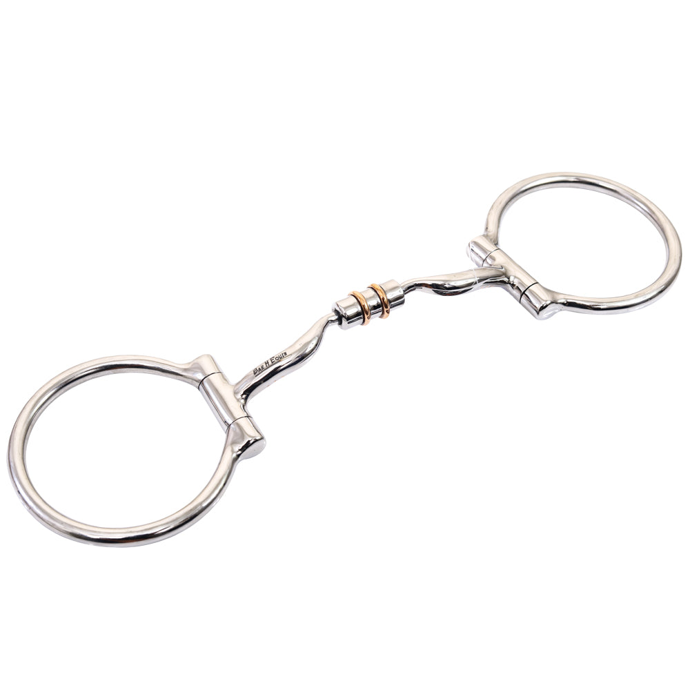 Bar H Equine Small Port D Ring Snaffle Tongue Relief W/ Roller Copper Bit Stainless Steel