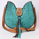 American Darling ADBG1039 Hobo Hand Tooled Crocodile Embossed Genuine Leather Women Bag Western Handbag Purse
