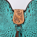 American Darling ADBG1039 Hobo Hand Tooled Crocodile Embossed Genuine Leather Women Bag Western Handbag Purse