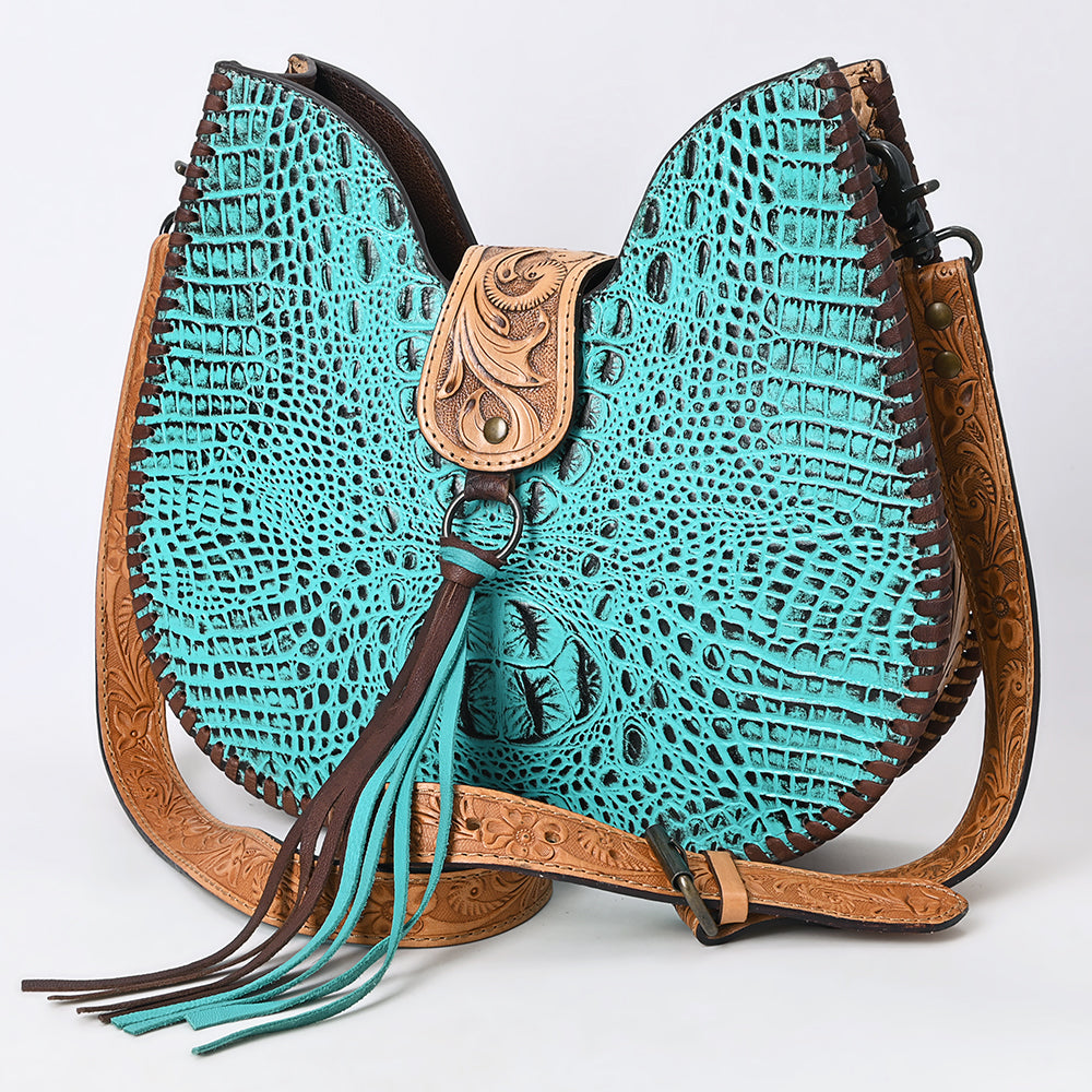American Darling ADBG1039 Hobo Hand Tooled Crocodile Embossed Genuine Leather Women Bag Western Handbag Purse