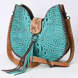 American Darling ADBG1039 Hobo Hand Tooled Crocodile Embossed Genuine Leather Women Bag Western Handbag Purse