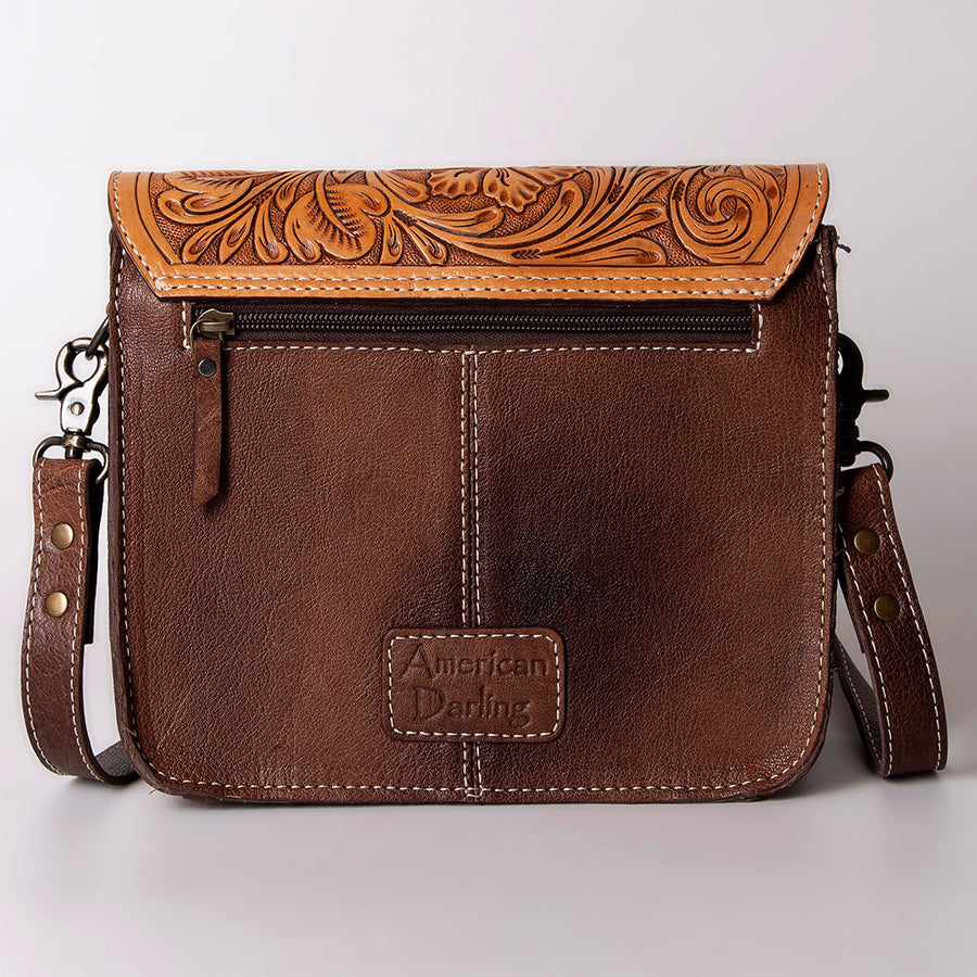 American Darling Hand-Tooled Western Leather Crossbody Bag – Genuine Floral Tooled Design, Adjustable Strap, Everyday Carry