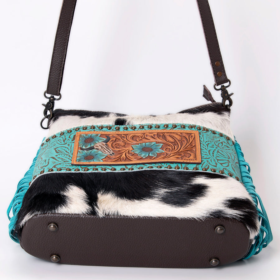 OHLAY Messenger Hand Tooled Embossed Hair-on Genuine Leather women bag western handbag purse
