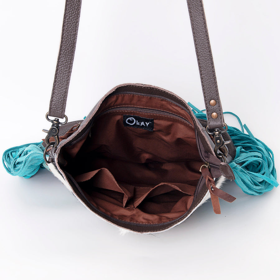 OHLAY Messenger Hand Tooled Embossed Hair-on Genuine Leather women bag western handbag purse