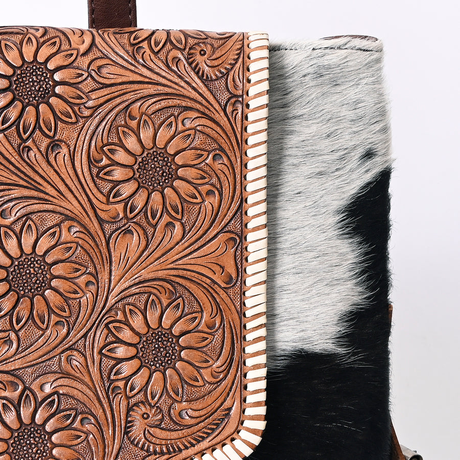 OHLAY Backpack Hand Tooled Hair-On Genuine Leather Women Bag Western Handbag Purse | Womens Handbags Belt for Summer