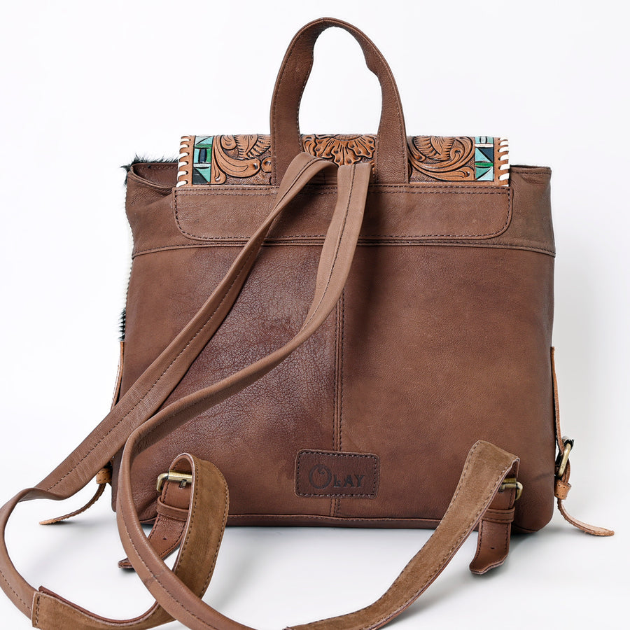 OHLAY Backpack Hand Tooled Hair-On Genuine Leather Women Bag Western Handbag Purse | Womens Handbags Belt for Summer