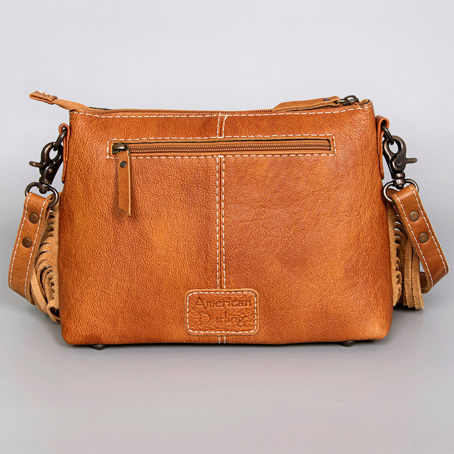 American Darling Hair-on Cowhide Leather Crossbody Bag – Floral Tooled, Western Style Handbag, Premium Leather