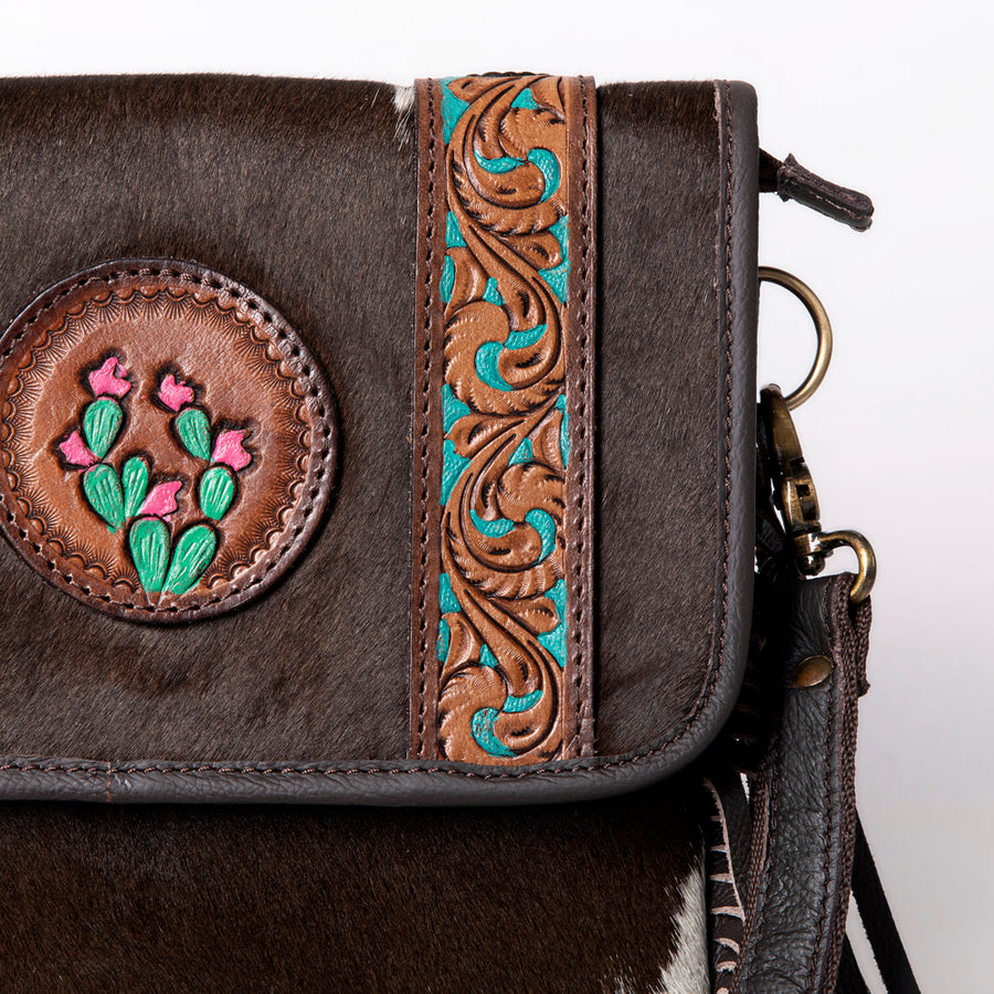 Ohlay Bags KBA126 Cross Body I Hand Tooled Hair-On Genuine Leather Women Bag Western Handbag Purse