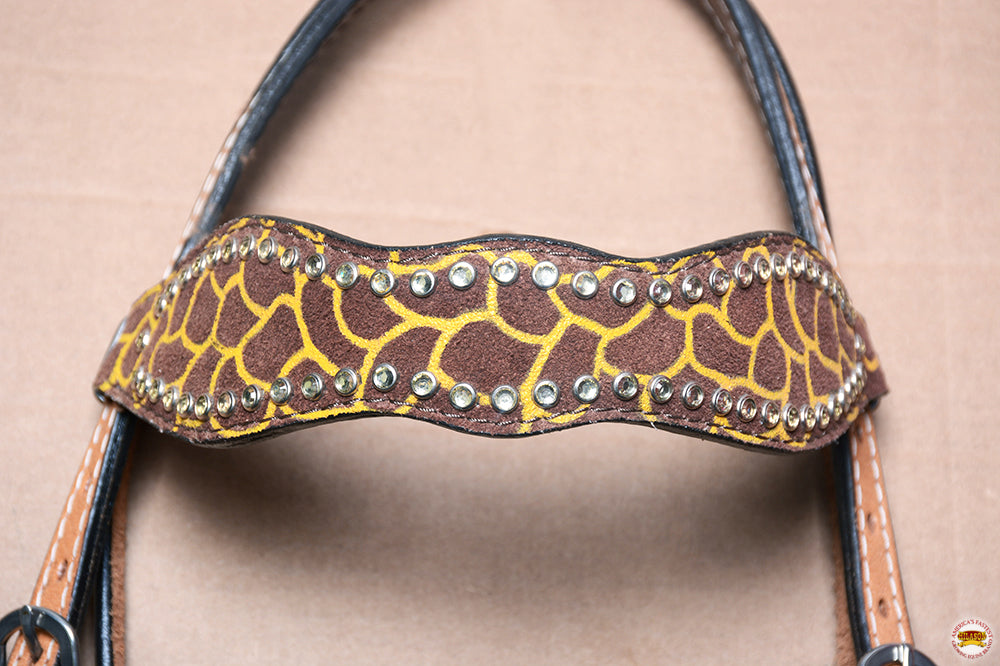 HILASON Western Horse Genuine American Leather Headstall Cheetah