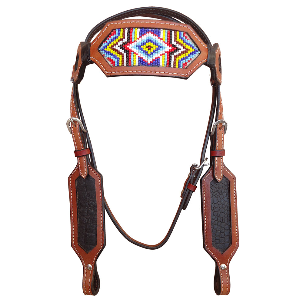 Hilason Western Horse Headstall Bridle American Leather Brown Beaded