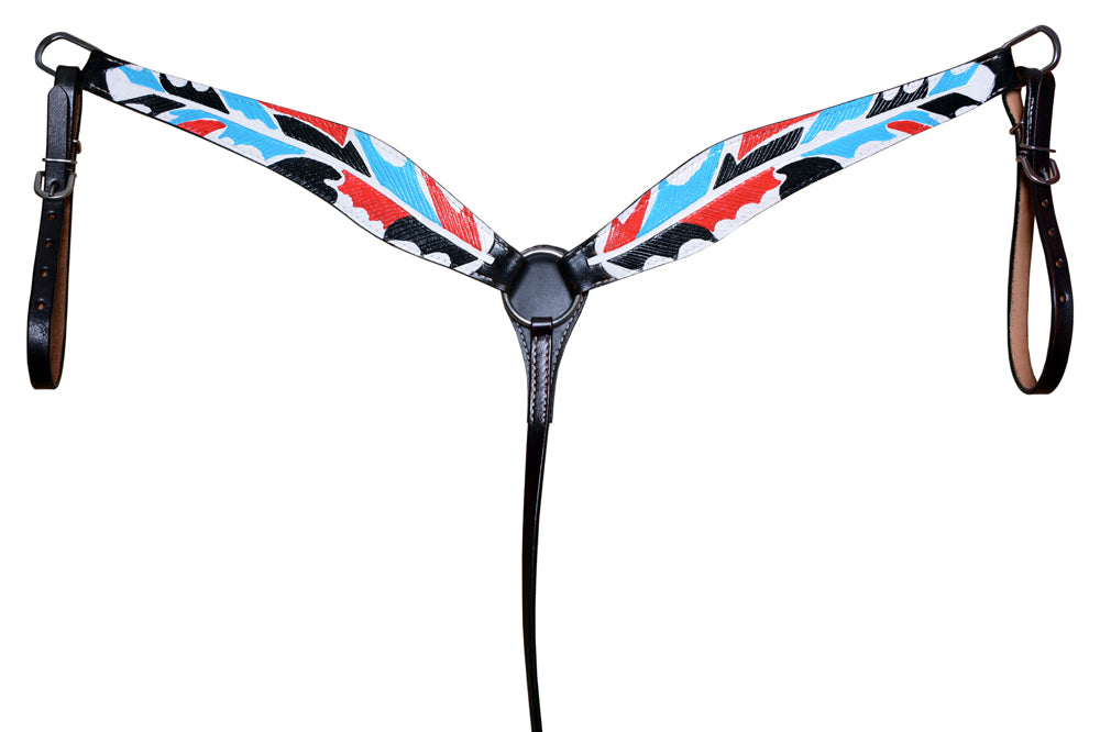 HILASON Western Horse Genuine Leather Printed Breast Collar Black