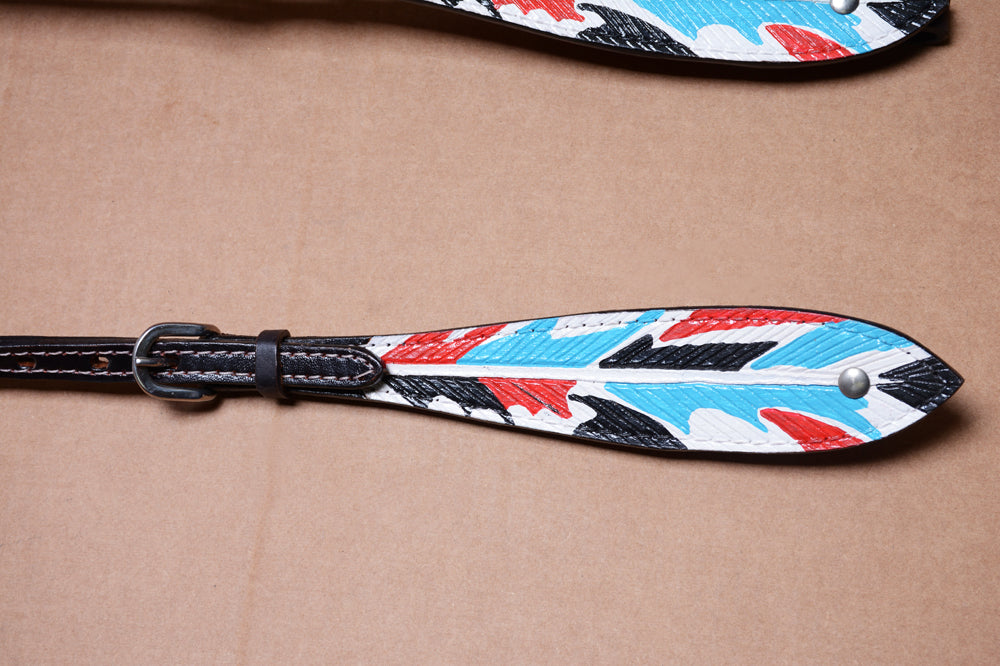 HILASON Western Horse Genuine Leather Printed One Ear Headstall Black