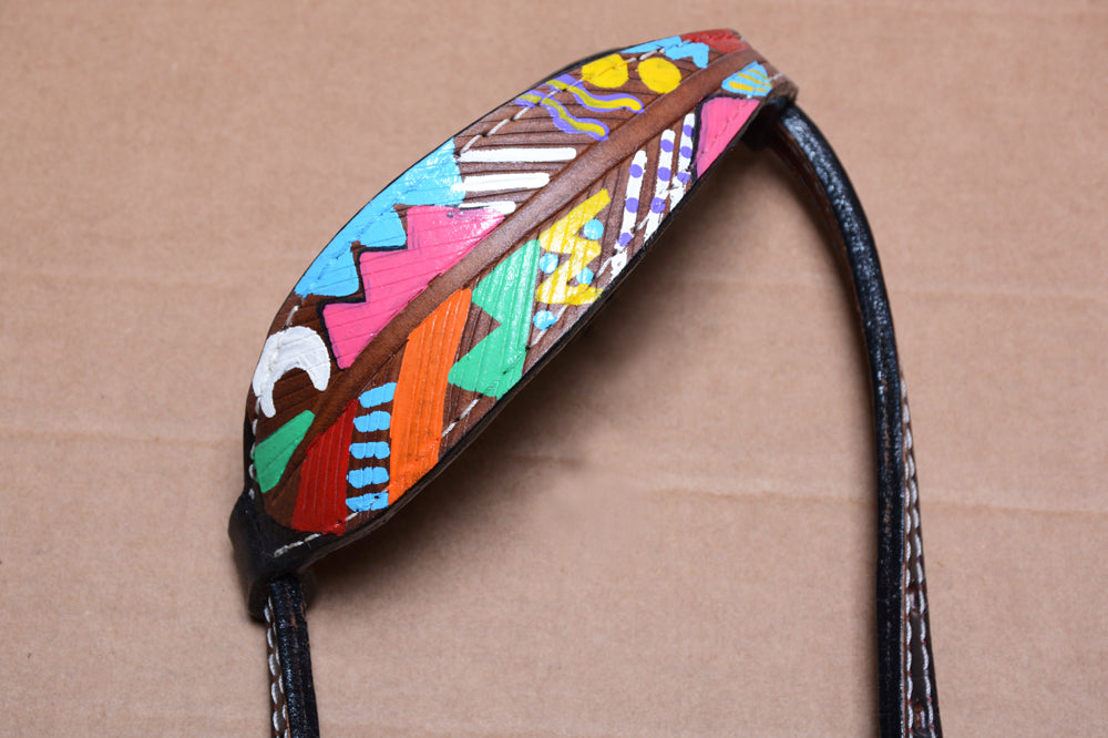 HILASON Western Horse Genuine Leather Printed One Ear Headstall Black