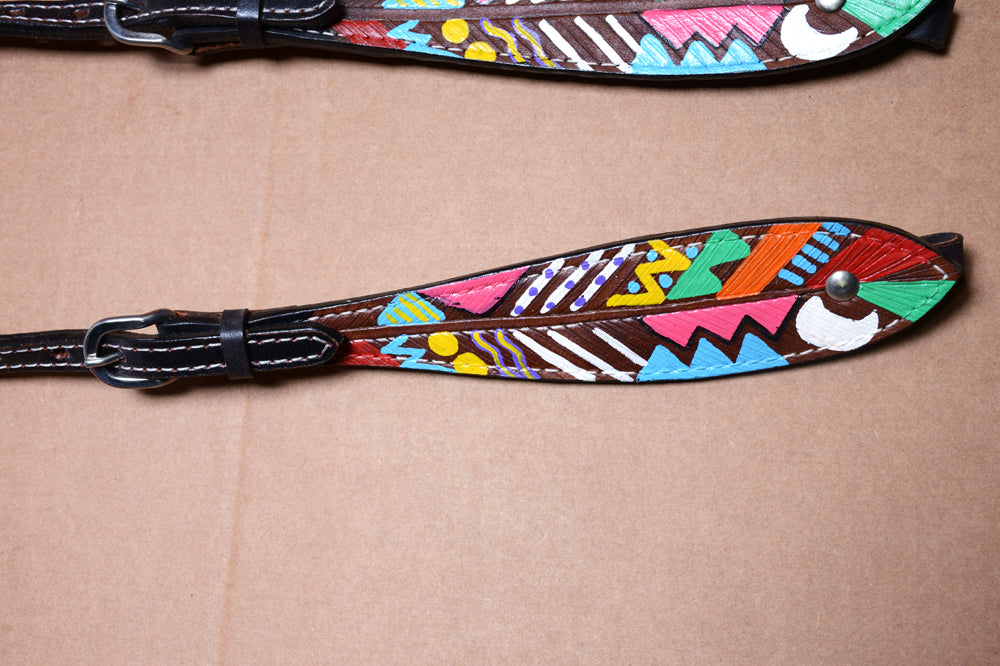 HILASON Western Horse Genuine Leather Printed One Ear Headstall Black