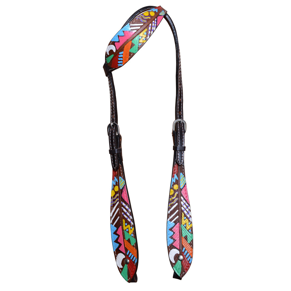 HILASON Western Horse Genuine Leather Printed One Ear Headstall Black