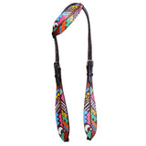 HILASON Western Horse Genuine Leather Printed One Ear Headstall Black