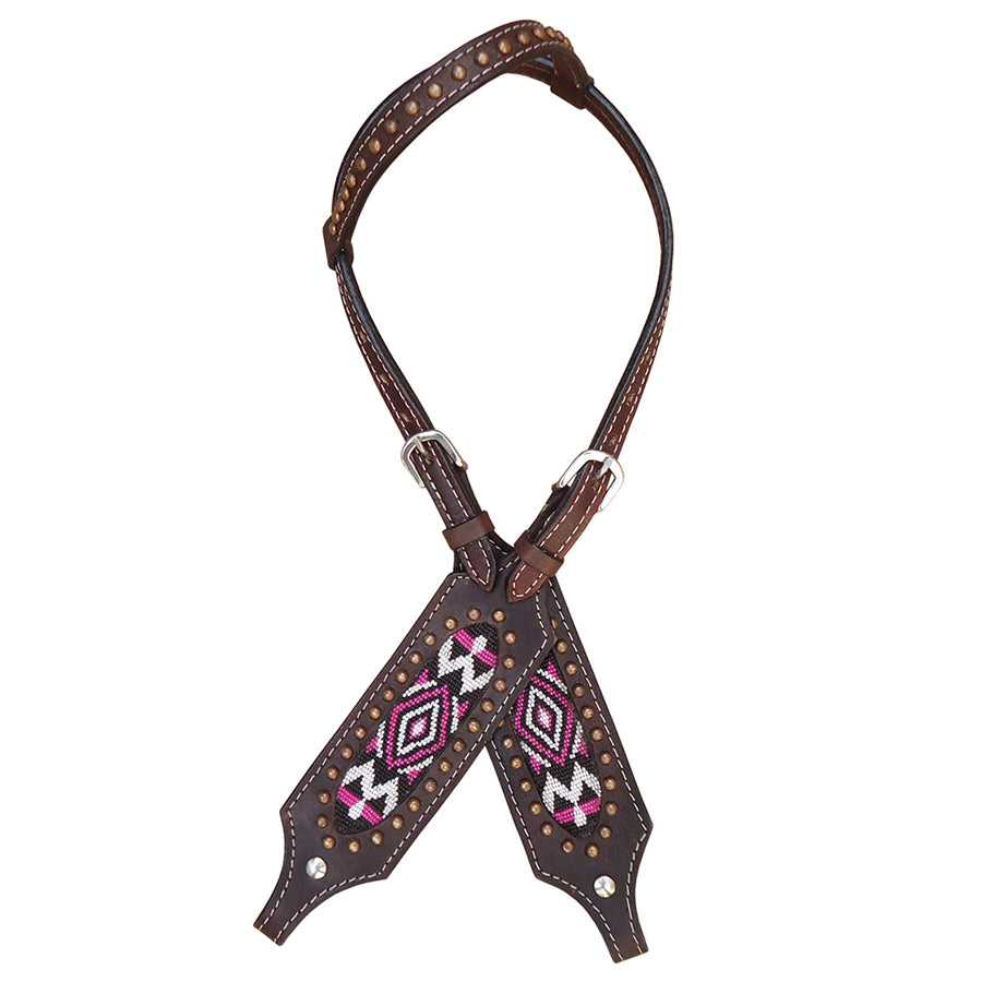Hilason Western Horse Headstall Leather Beaded Inlay dark brown