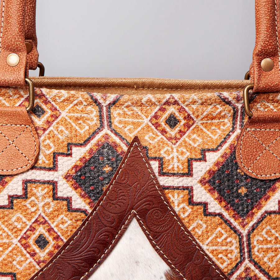 OHLAY Acid Wash Real Cowhide Leather and Upcycled Canvas Weekender Bag | Womens Western Handbags Belt for Women Summer