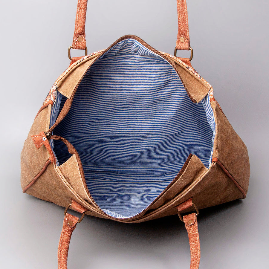 OHLAY Acid Wash Real Cowhide Leather and Upcycled Canvas Weekender Bag | Womens Western Handbags Belt for Women Summer
