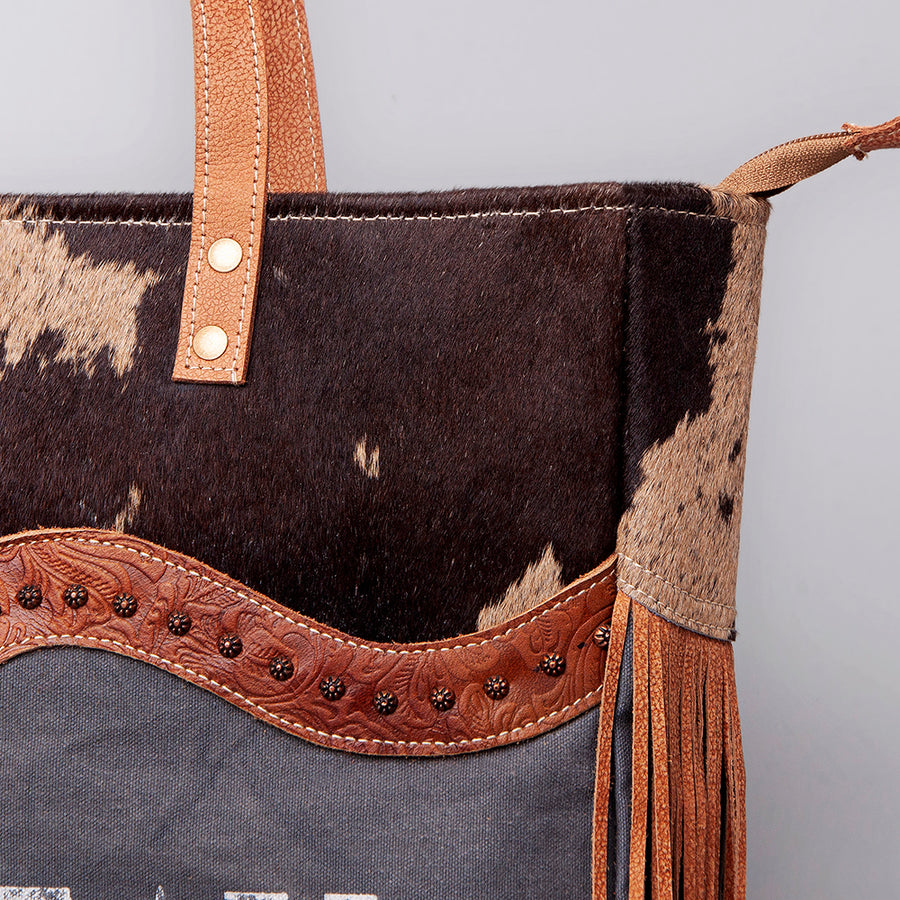 OHLAY Acid Wash Real Cowhide Leather and Upcycled Canvas Weekender Bag | Womens Western Handbags Belt for Women Summer