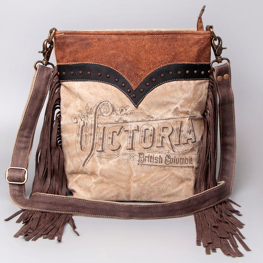 OHLAY Cross Body Upcycled Canvas Genuine Leather Women's Bag Western Handbag Purse | Womens Handbags Belt for Women Summer