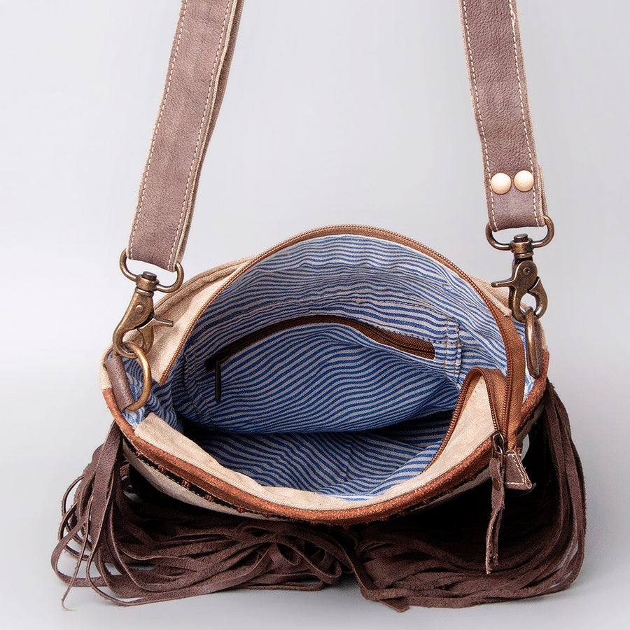 OHLAY Cross Body Upcycled Canvas Genuine Leather Women's Bag Western Handbag Purse | Womens Handbags Belt for Women Summer