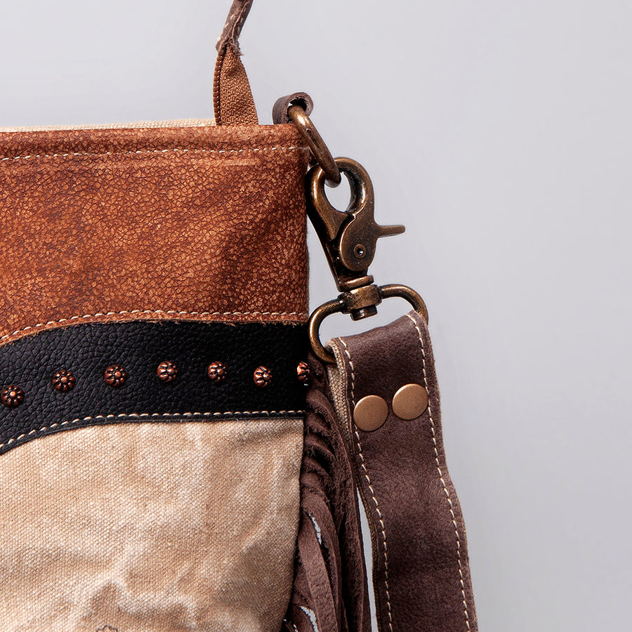 OHLAY Cross Body Upcycled Canvas Genuine Leather Women's Bag Western Handbag Purse | Womens Handbags Belt for Women Summer