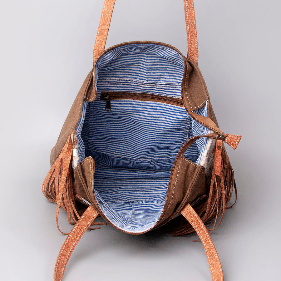OHLAY KB519 TOTE Upcycled Canvas Hair-on Genuine Leather women bag western handbag purse