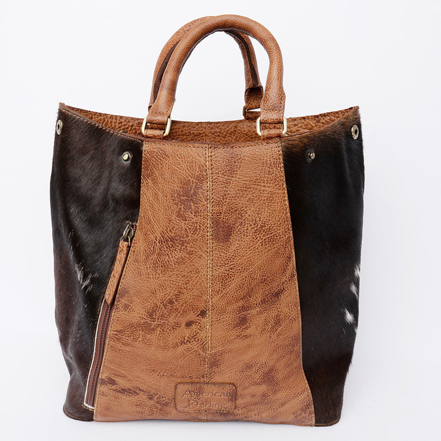 American Darling Tote Bag, Hand-Tooled Floral Western Leather Purse with Turquoise Stone, 12in (H) X 6.5in (W) X 12in (D)