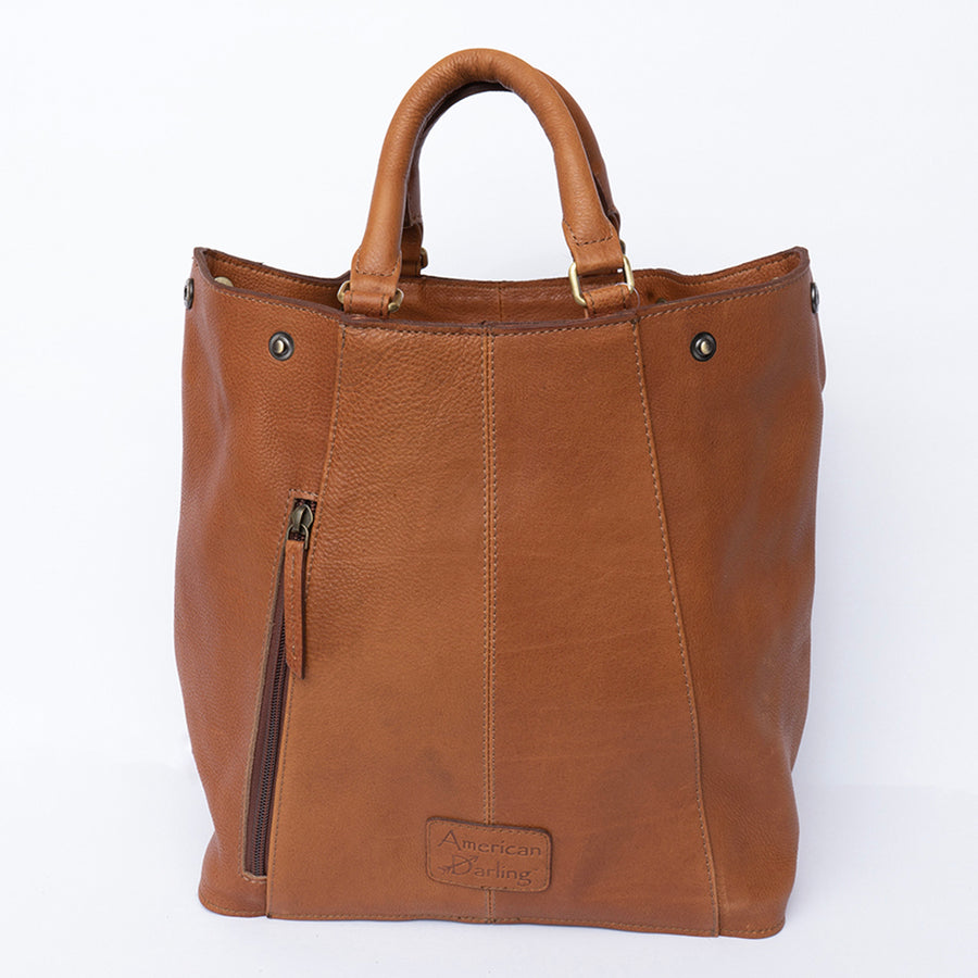 American Darling Tote Bag, Hand-Tooled Floral Western Leather Purse with Turquoise Stone, 12in (H) X 6.5in (W) X 12in (D)
