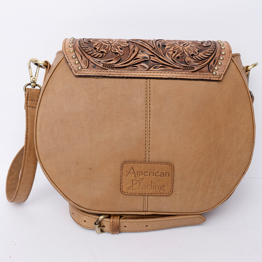 American Darling Cross body Bag, Hand-Tooled Floral Western Leather Purse, Hair-On Cowhide, 9in (H) X 3in (W) X 10in (D)