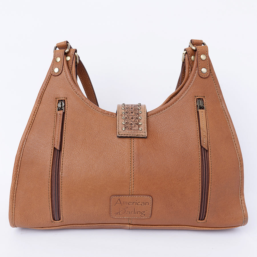 American Darling Hobo Bag, Hand-Tooled Floral Western Leather Purse with Turquoise Stone, 8in (H) X 5in (W) X 13in (D)