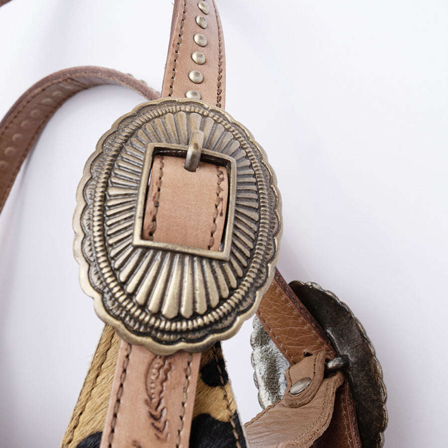 American Darling Hobo Bag, Hand-Tooled Floral Western Leather Purse, Hair-On Cowhide, Turquoise Stone, 8in (H) X 4.5in (W) X 13in (D)