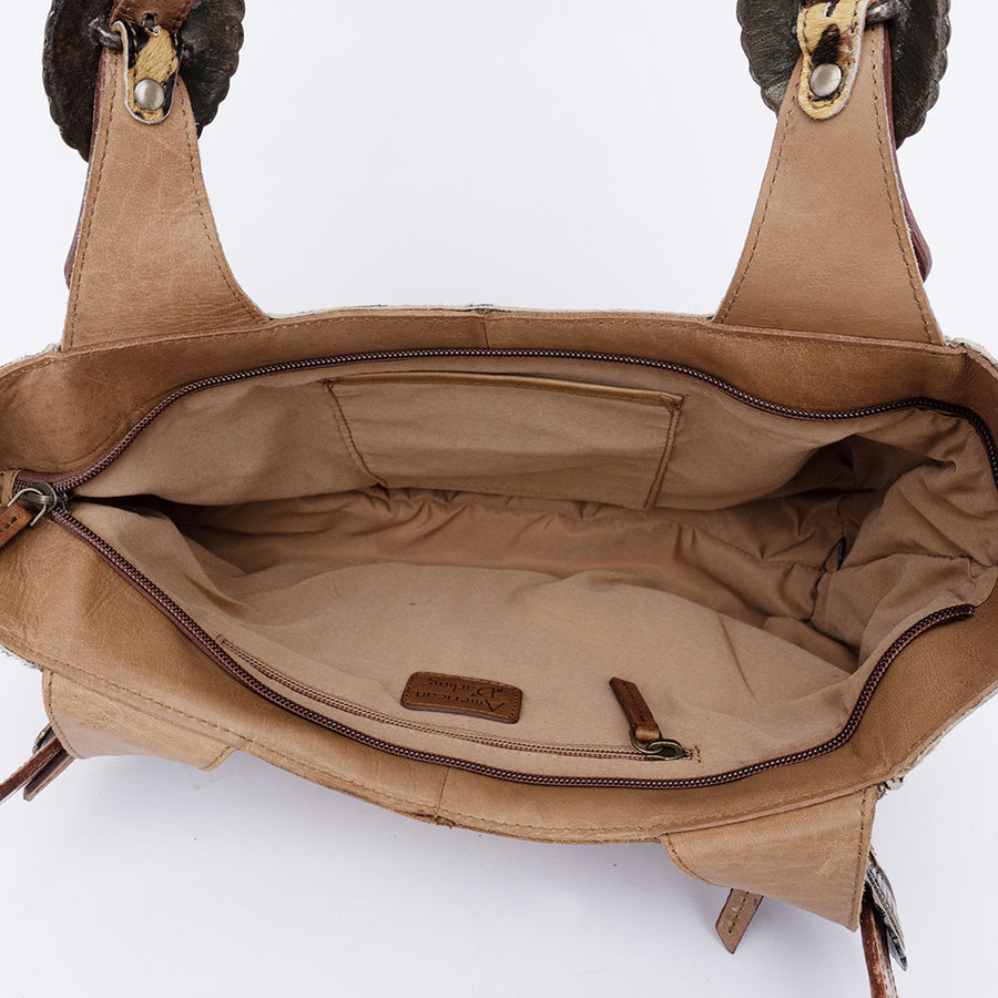 American Darling Hobo Bag, Hand-Tooled Floral Western Leather Purse, Hair-On Cowhide, Turquoise Stone, 8in (H) X 4.5in (W) X 13in (D)