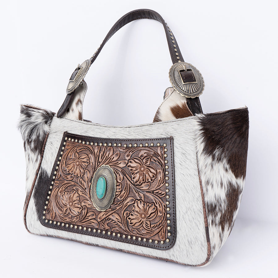 American Darling Western Hand-Tooled Floral Hobo Bag - Cowhide Leather Purse with Turquoise - Uhorse