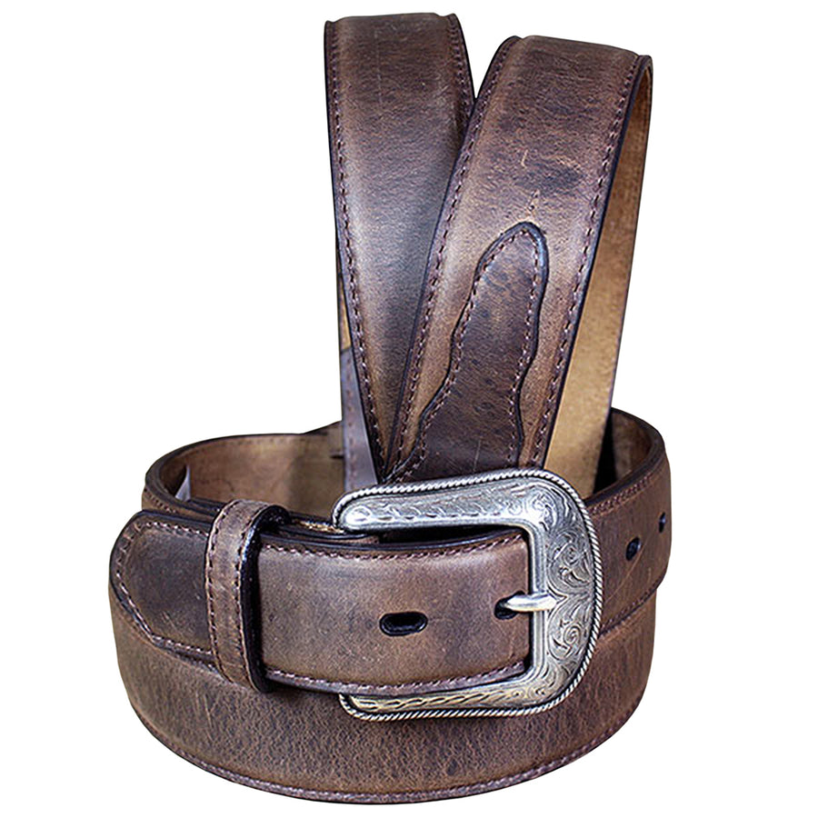 3D Rugged Brown Full-Grain Distressed Leather Western Belt and Silver Buckle - Uhorse