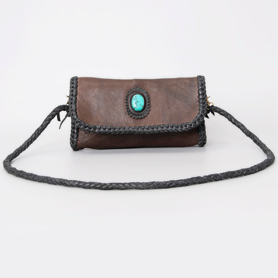 American Darling Wallet Western Genuine Leather Handcrafted Purse with Turquoise Stone and Braided Detail