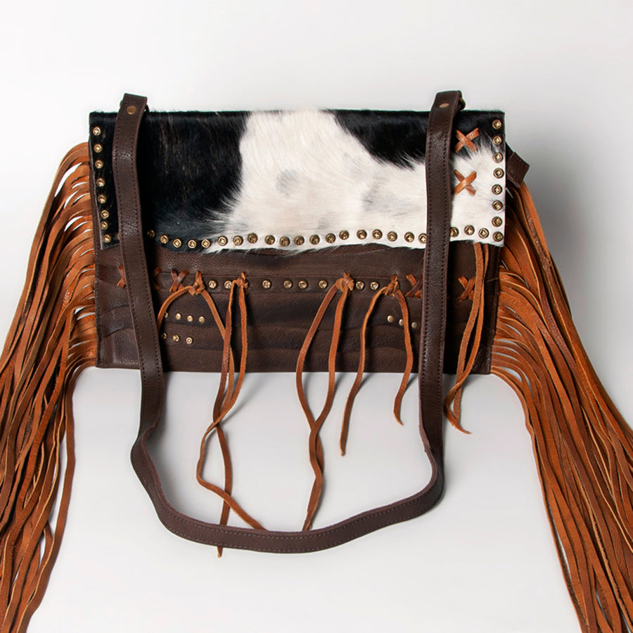 American Darling Small Cross body Bag Western Hand Tooled Floral Carved Genuine Leather Purse with Fringes and Braided Detail