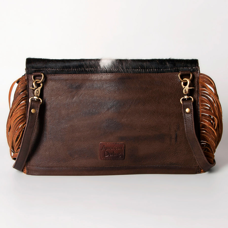 American Darling Small Cross body Bag Western Hand Tooled Floral Carved Genuine Leather Purse with Fringes and Braided Detail