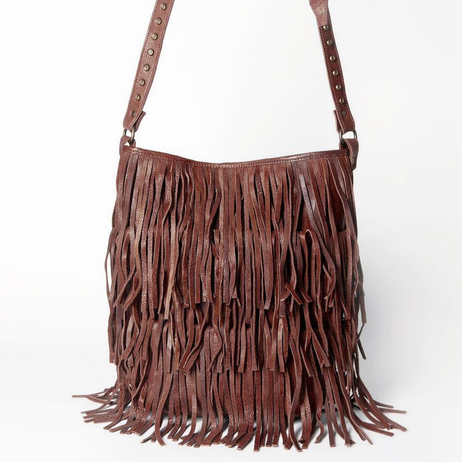 American Darling Large Cross body Bag Western Genuine Leather Handcrafted Purse with Fringes and YKK Zipper