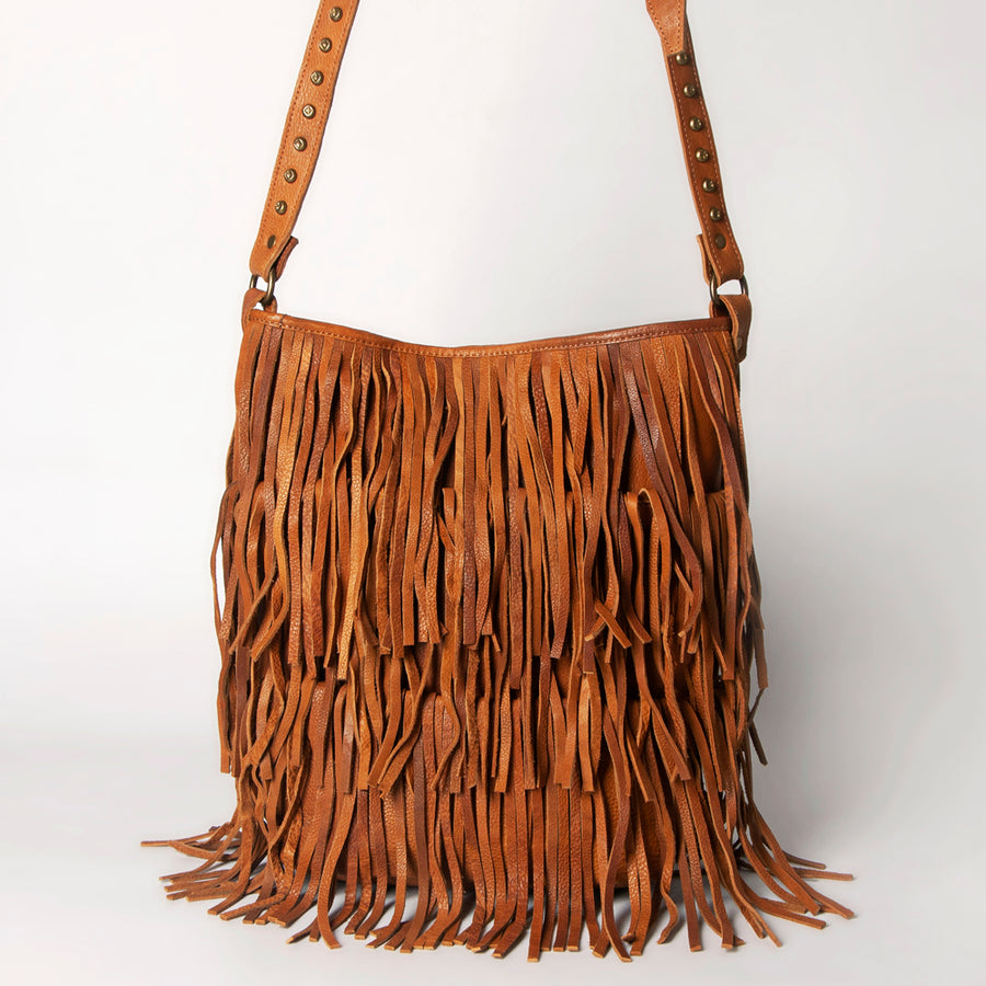 American Darling Large Cross body Bag Western Genuine Leather Handcrafted Purse with Fringes and YKK Zipper