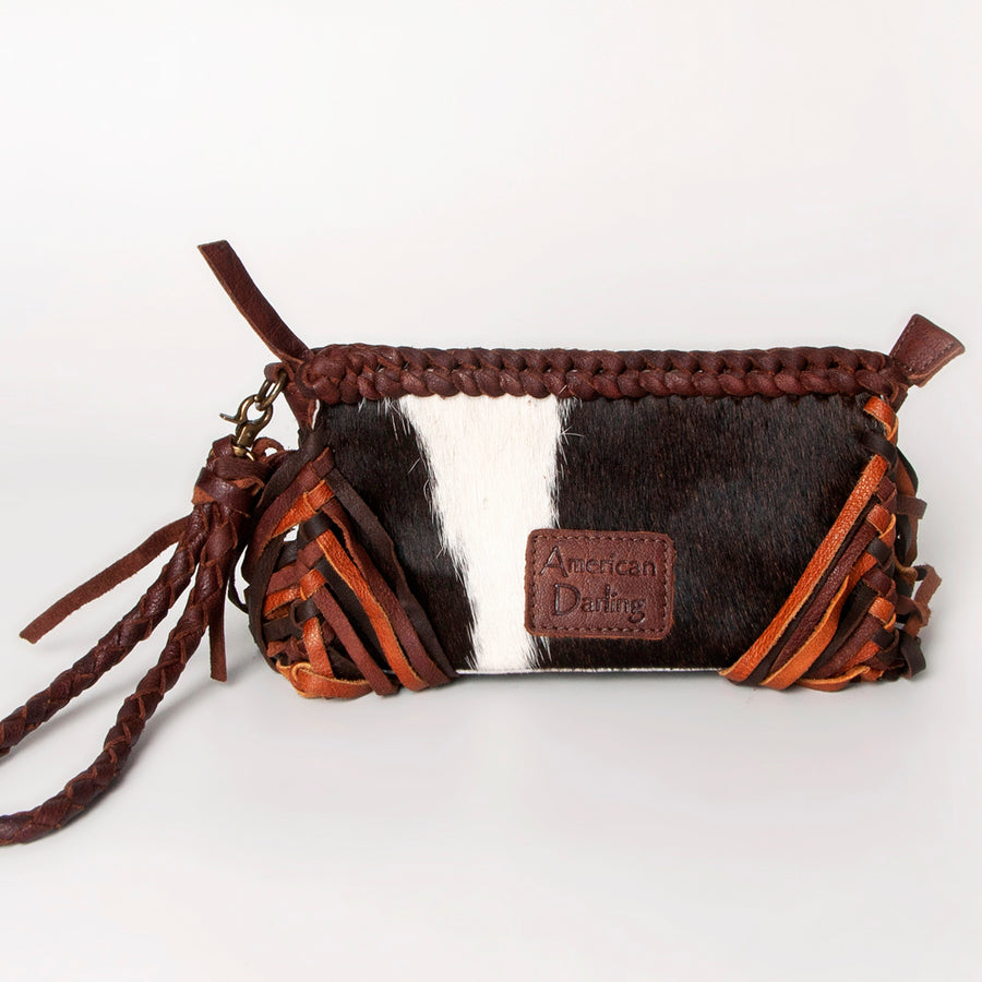 American Darling Clutch Bag Western Genuine Leather Handcrafted Purse with Fringes and Turquoise Stone