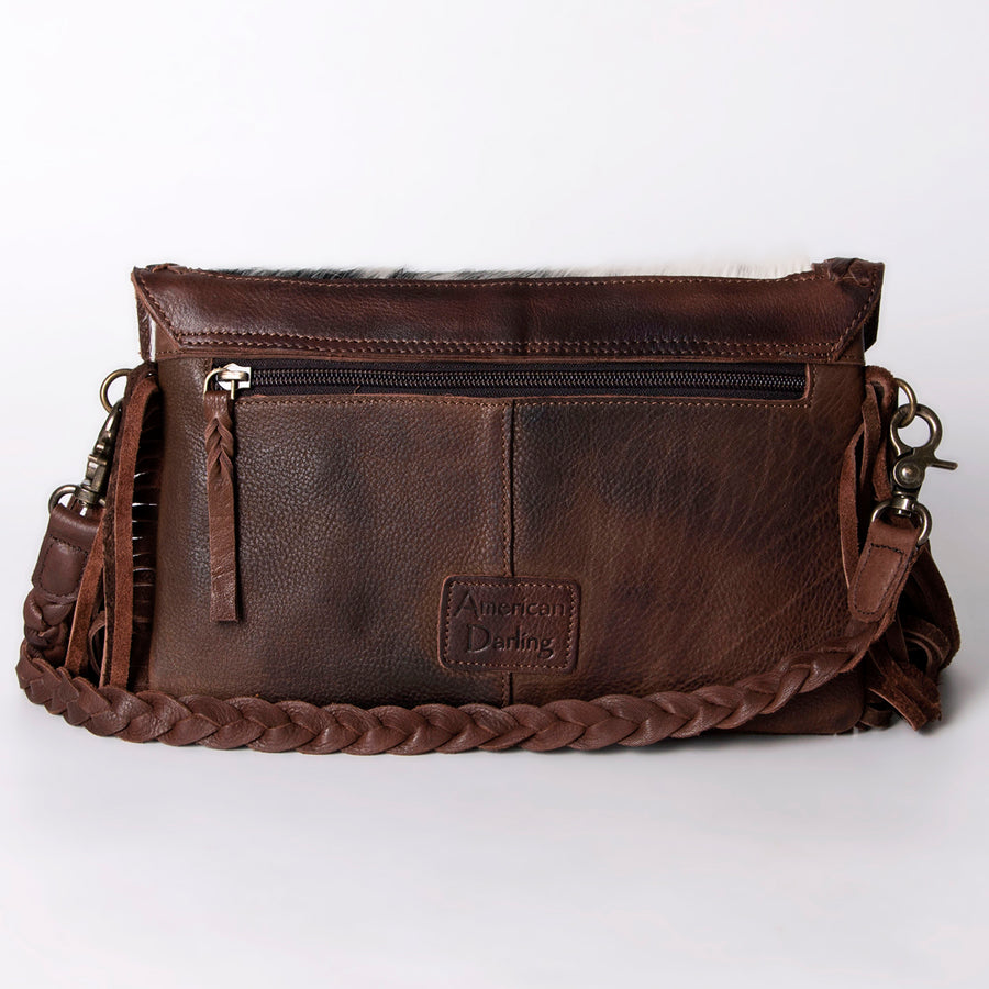 American Darling Envelope Western Hair-On Cowhide Genuine Leather Handcrafted Purse with Fringes and Braided Detail